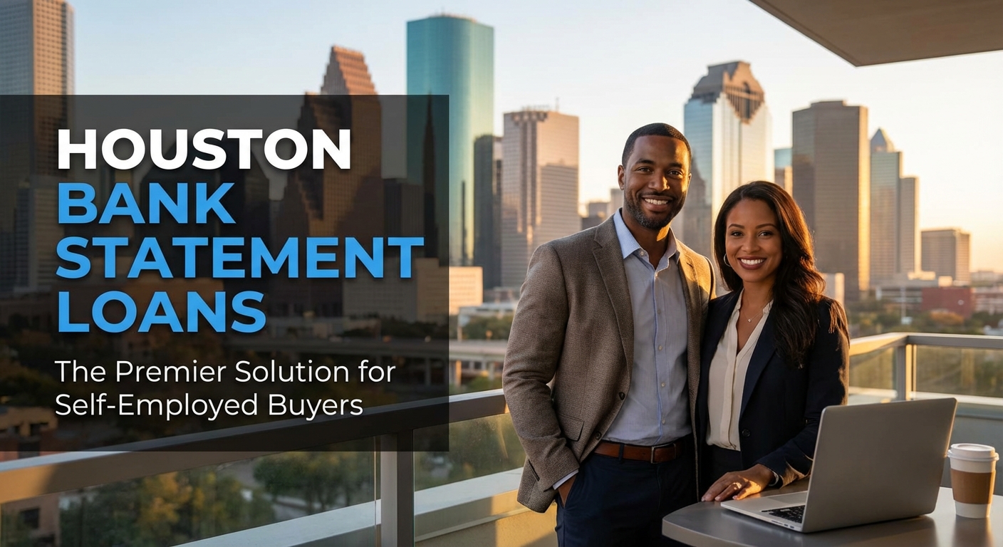 9a80e8c2-fb82-4cb7-a138-4db73707efae Self-employed homebuyer reviewing bank statement loan options with a mortgage advisor in Houston